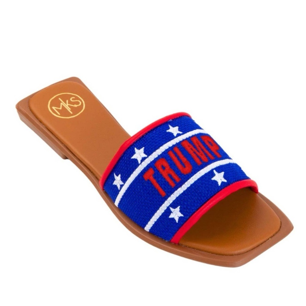 Made in Colombia TRUMP Maker’s Red White Blue Star Slide Sandals